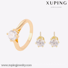 63753- Xuping elegante 18k brinco e anel de 2 peças conjunto de jóias mulheres